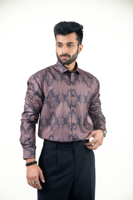 dvana realm Men Printed Party Brown Shirt
