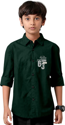 NILKANTHONE Boys Printed, Solid Casual Dark Green Shirt
