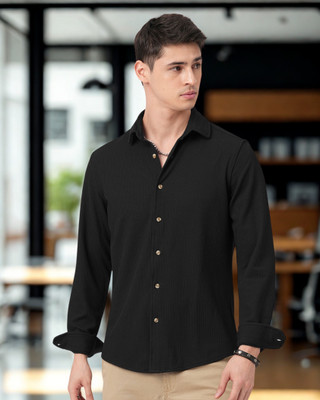 INDICLUB Men Self Design Formal Black Shirt