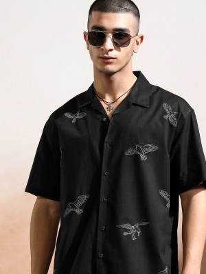 HIGHLANDER Men Self Design Casual Black Shirt