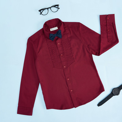 Pantaloons Junior Boys Solid Casual Maroon Shirt