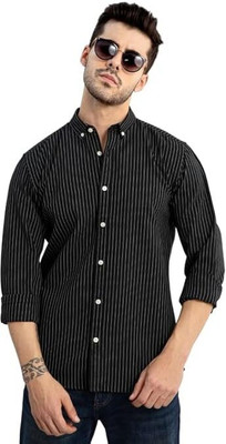 Lee Cross Men Striped Casual Black Shirt