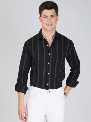 METRONAUT Men Striped Casual Black, Dark Green Shirt