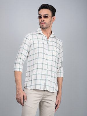CRIMSOUNE CLUB Men Checkered Casual Green, White Shirt