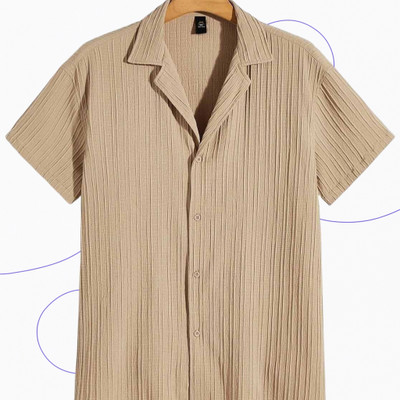 Looksky Men Self Design Casual Cream Shirt