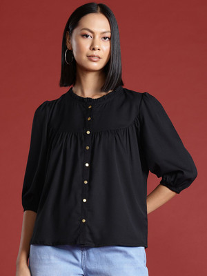 all about you Women Solid Casual Black Shirt