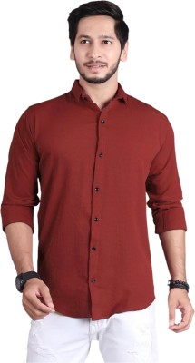 PEARL OCEAN Men Solid Casual Red Shirt