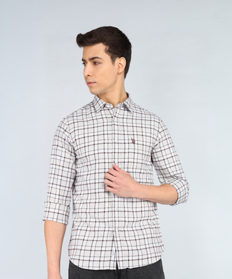 U.S. POLO ASSN. Men Checkered Casual Beige Shirt