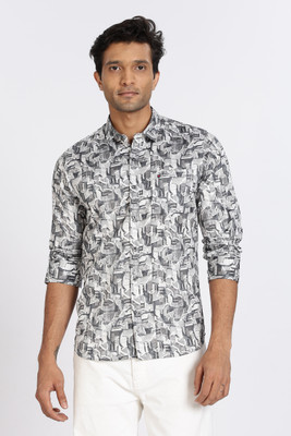 Cool Colors Men Printed Casual Grey, White Shirt