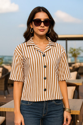 Dressberry Women Striped Casual Brown Shirt