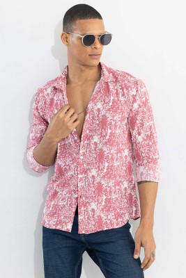 Snitch Men Self Design Casual Pink, White Shirt