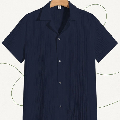 SHIRTWALA Men Self Design Casual Dark Blue Shirt