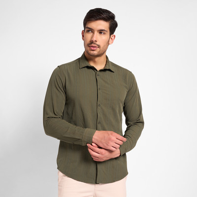 Peregrine by Pantaloons Men Solid Casual Green Shirt