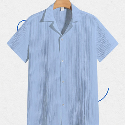 Jenil Fashion Men Self Design Casual Light Blue Shirt