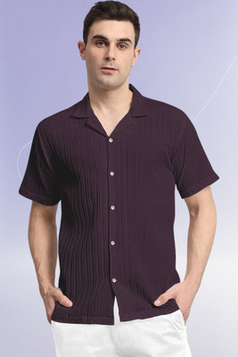 A DEEMOON TREND Men Self Design Casual Purple Shirt