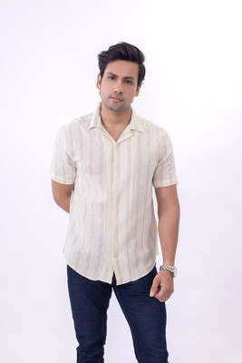Klafter Men Striped Casual Yellow Shirt