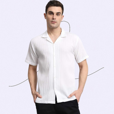 A Surhi Men Self Design Casual White Shirt