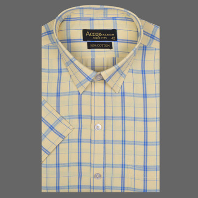 ACCOX Men Checkered Formal Blue, Yellow Shirt