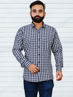 V K Creation Men Checkered Casual Blue, White Shirt