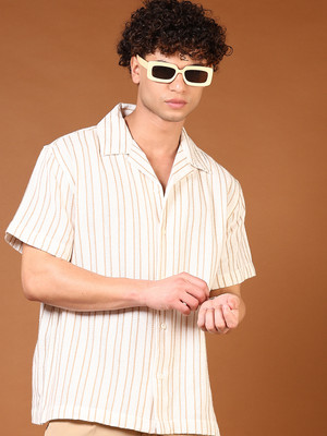 V-MART Men Striped Casual Beige Shirt