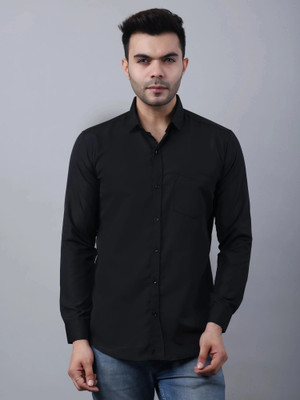 WONSA Men Solid Formal Black Shirt