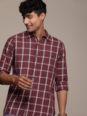 WROGN Men Checkered Casual Maroon Shirt