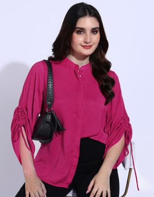 all about you Women Solid Casual Pink Shirt