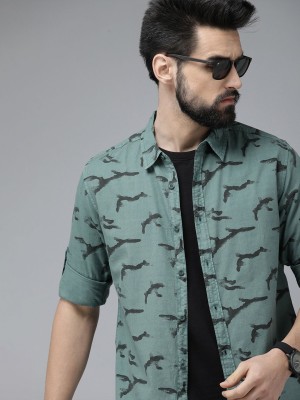 Roadster Men Printed Casual Green, Black Shirt