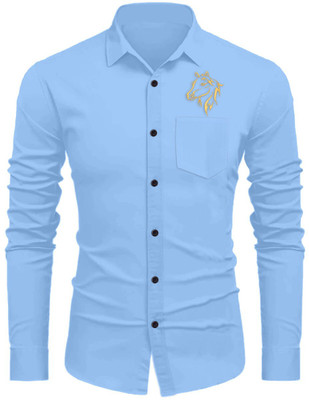 Sanskruti Men Solid Casual Blue Shirt