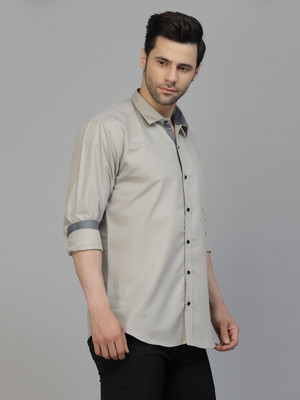 LOOKMARK Men Self Design Casual Grey Shirt