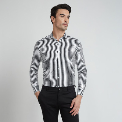 Mark & Albert Men Striped Formal Black Shirt