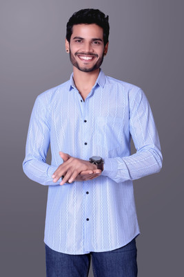gurukrupa creation Men Self Design Casual Light Blue Shirt
