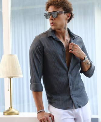 CAMPUS SUTRA Men Self Design Casual Grey Shirt