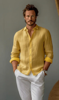 Common Men Men Solid Casual Yellow Shirt