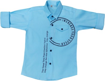 FASHION GRAB Boys Printed Casual Light Blue Shirt