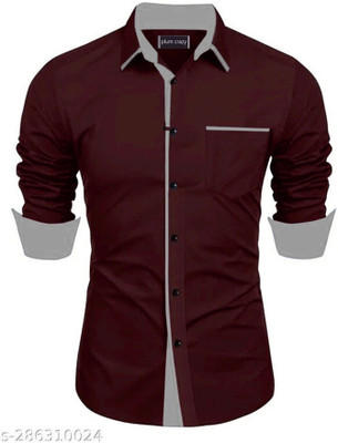 Plum Crazy Men Solid Casual Maroon Shirt