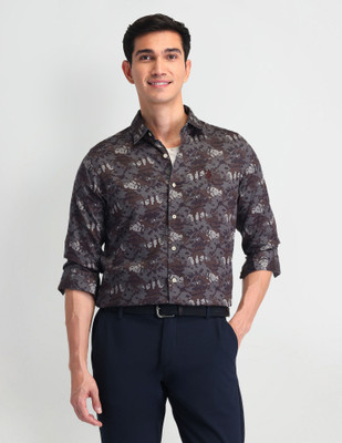 U.S. POLO ASSN. Men Self Design Casual Purple Shirt