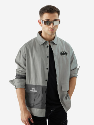 The Souled Store Men Color Block, Printed Casual Grey Shirt
