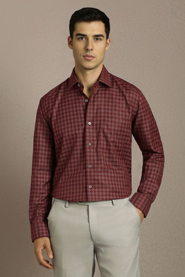 LOUIS PHILIPPE Men Checkered Formal Maroon Shirt