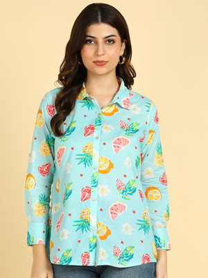 maaesa Women Printed Casual Green Shirt