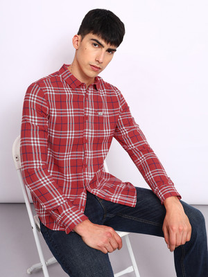 LEE Men Checkered Casual White, Red, Blue Shirt