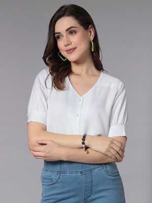 Style Quotient Women Solid Casual White Shirt