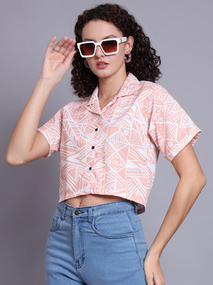 ENTNICBLISS Women Printed Casual Pink, White Shirt