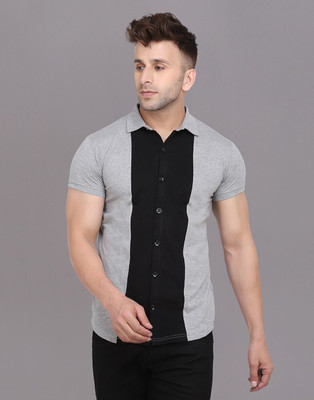 Blisstone Men Solid Casual Silver, Black Shirt