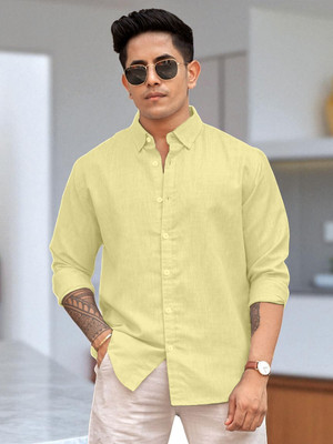 Yanthhi Men Solid Casual Yellow Shirt