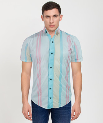 Trishiv Men Striped Casual Light Blue, Pink, Beige Shirt