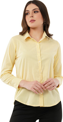 Kingeverra Women Striped Casual Pink Shirt