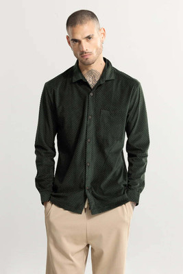 Snitch Men Solid Casual Dark Green Shirt
