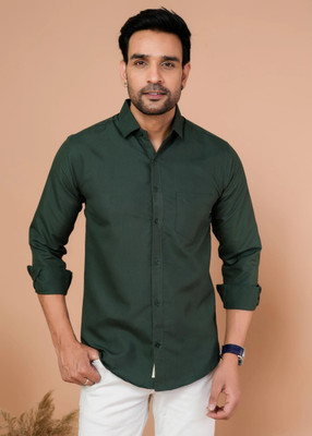 ShirtandTees Men Solid Casual Dark Green Shirt