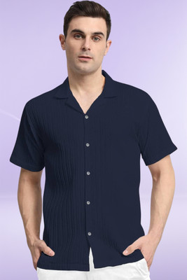 A Dearise Trend Men Self Design Casual Dark Blue Shirt